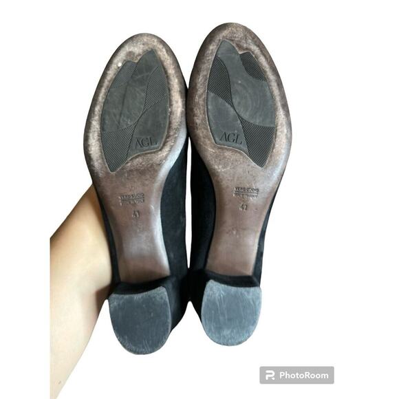 AGL Black Suede Beaded Formal Block Round Toe Pump Heel 41/9.5 - Picture 4 of 8